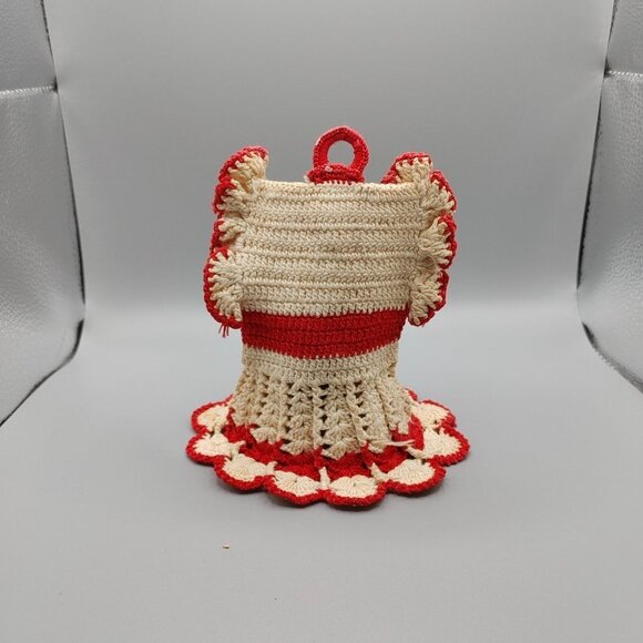 Vintage Crochet White and Red Pot Holder Potholder - Picture 3 of 5